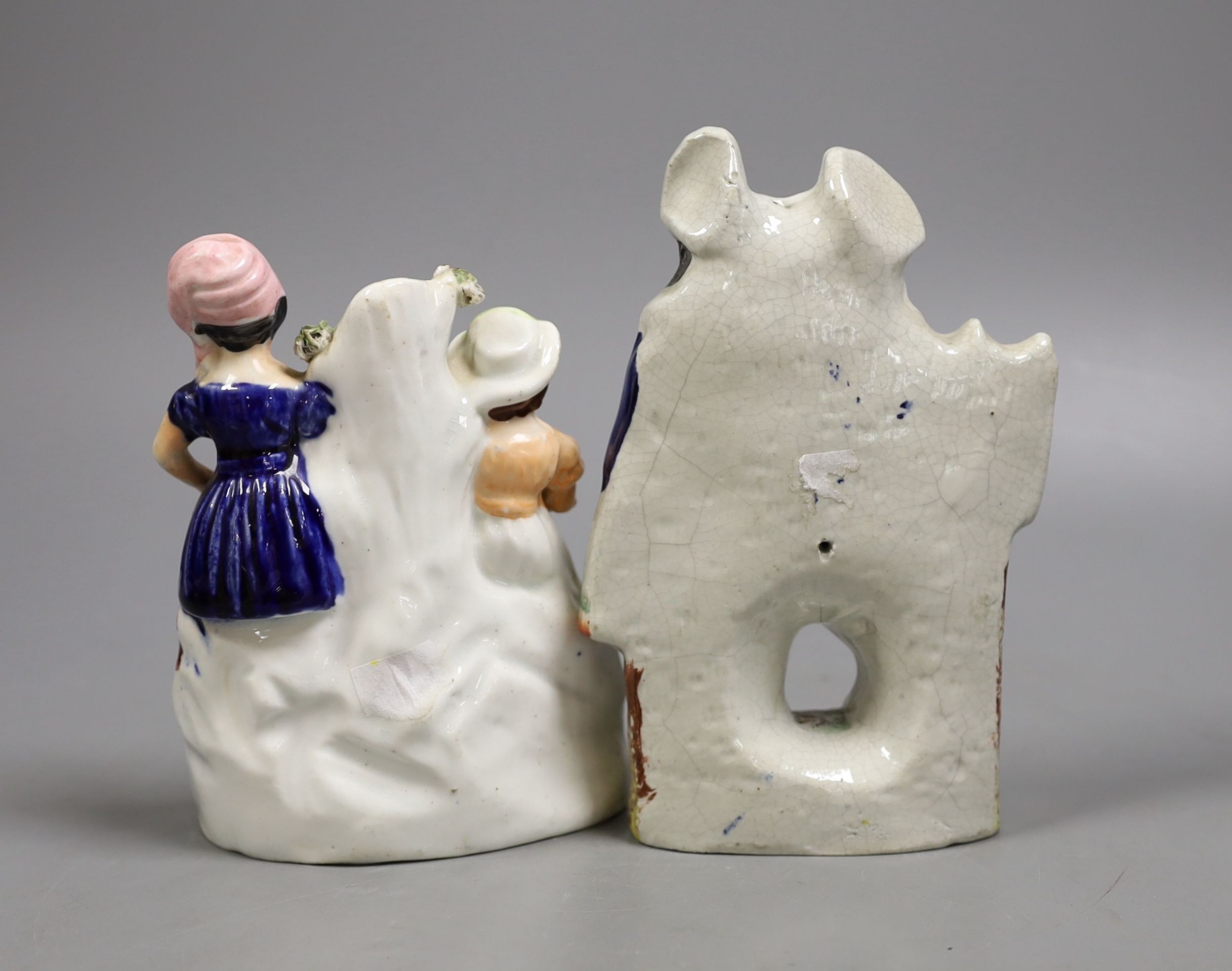 Two small Staffordshire figure groups, tallest 16 cms high.